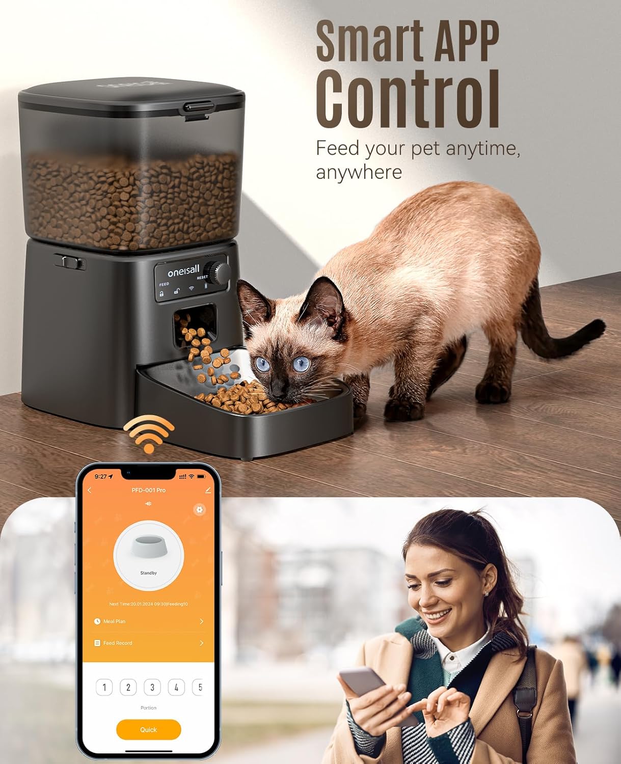 Automatic Cat Feeder, WiFi Cat Food Dispenser with App Control, Auto Cats Feeder Automatic for Dry Food, Smart Pet Food Dispenser with Portion Control for Small Pets Indoor