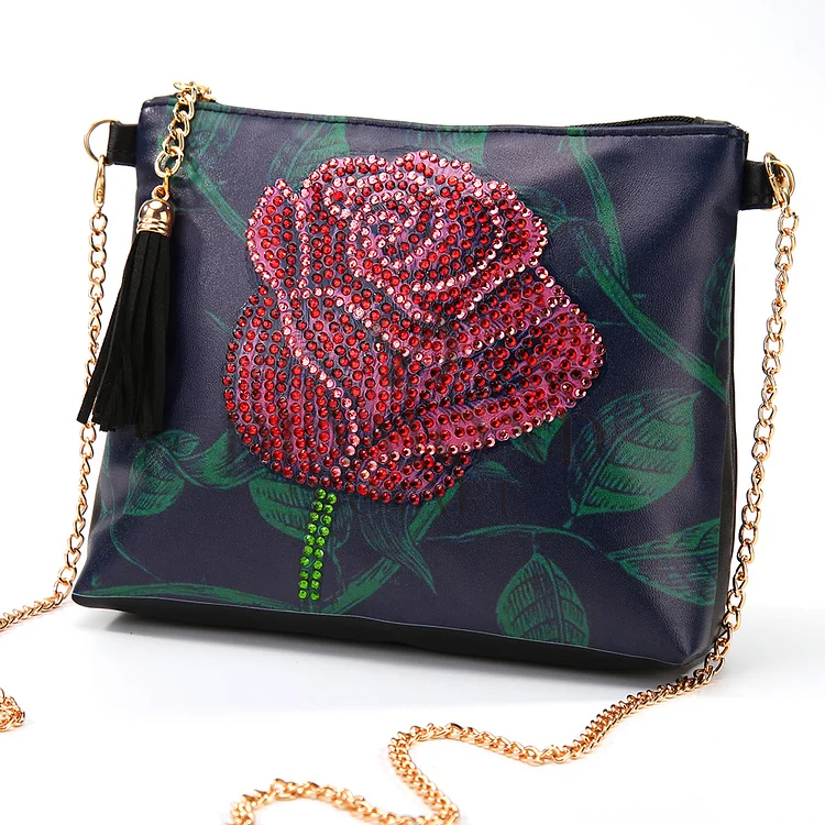 DIY Diamond Painting Leather Bag - Red Rose