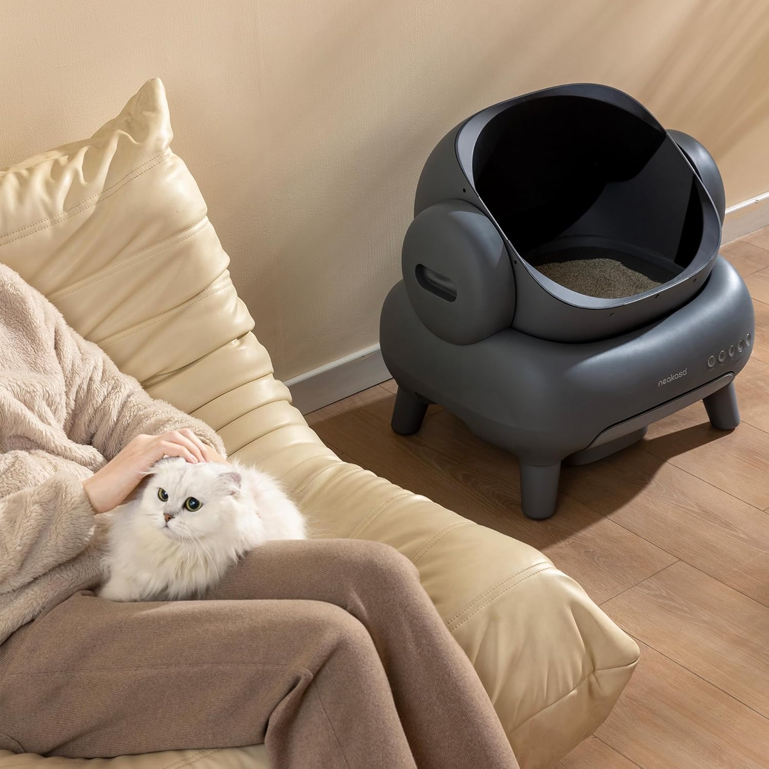 M1 Plus Bundle Open-Top Self-Cleaning Cat Litter Box with APP Control, Includes 4 Rolls (60pcs) Refill Waste Bags, 2 Extra Rolls Added (Plus Version)