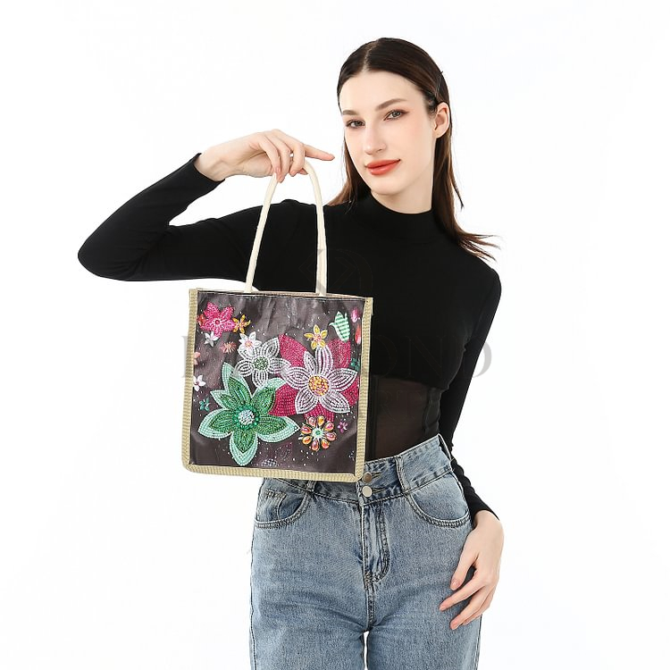 DIY Diamond Painting Canvas Tote Bag - Flowers