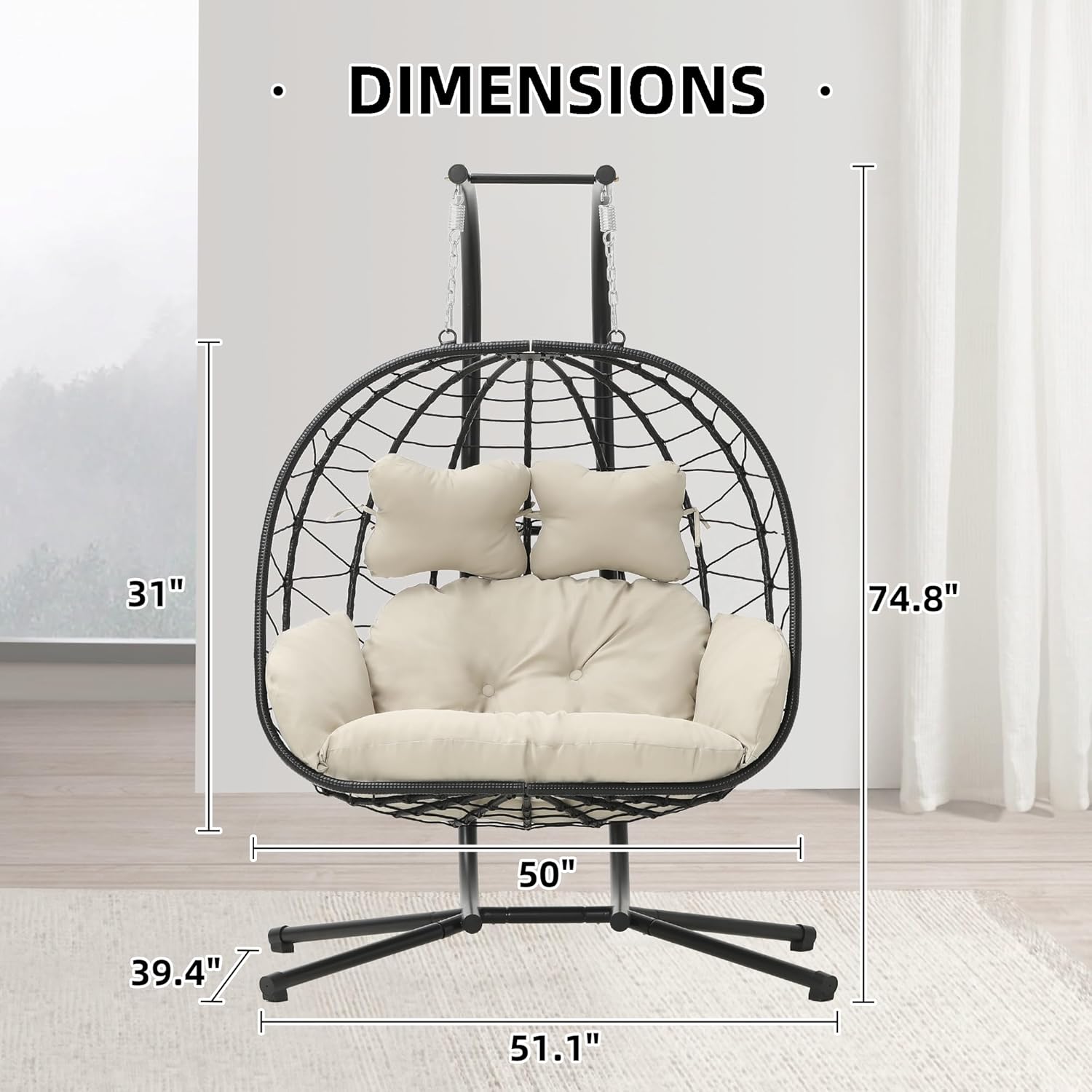 Double Wicker Swing Egg Chair Indoor Outdoor