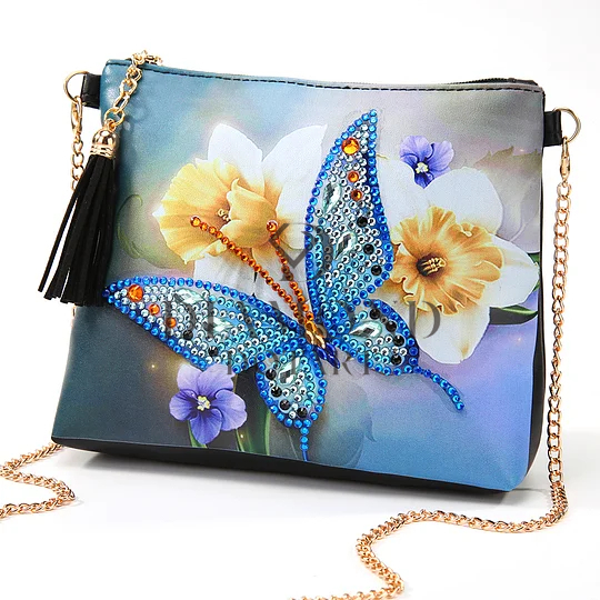 DIY Diamond Painting Leather Bag - Butterfly and Flowers