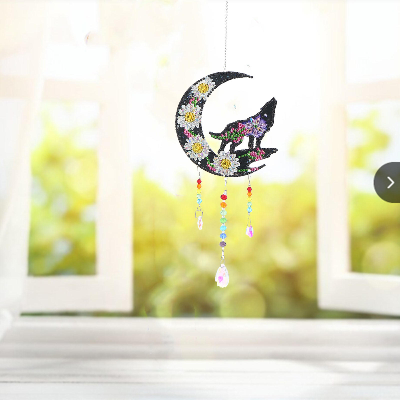 DIY Diamond Painting Wind Chime - Wolf in the Moon