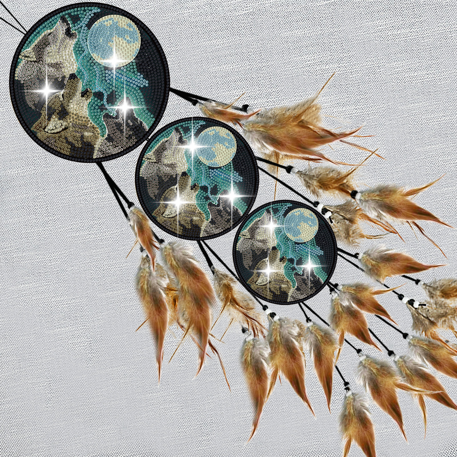 DIY Diamond Painting Wind Chime - Black Wolf Feathers