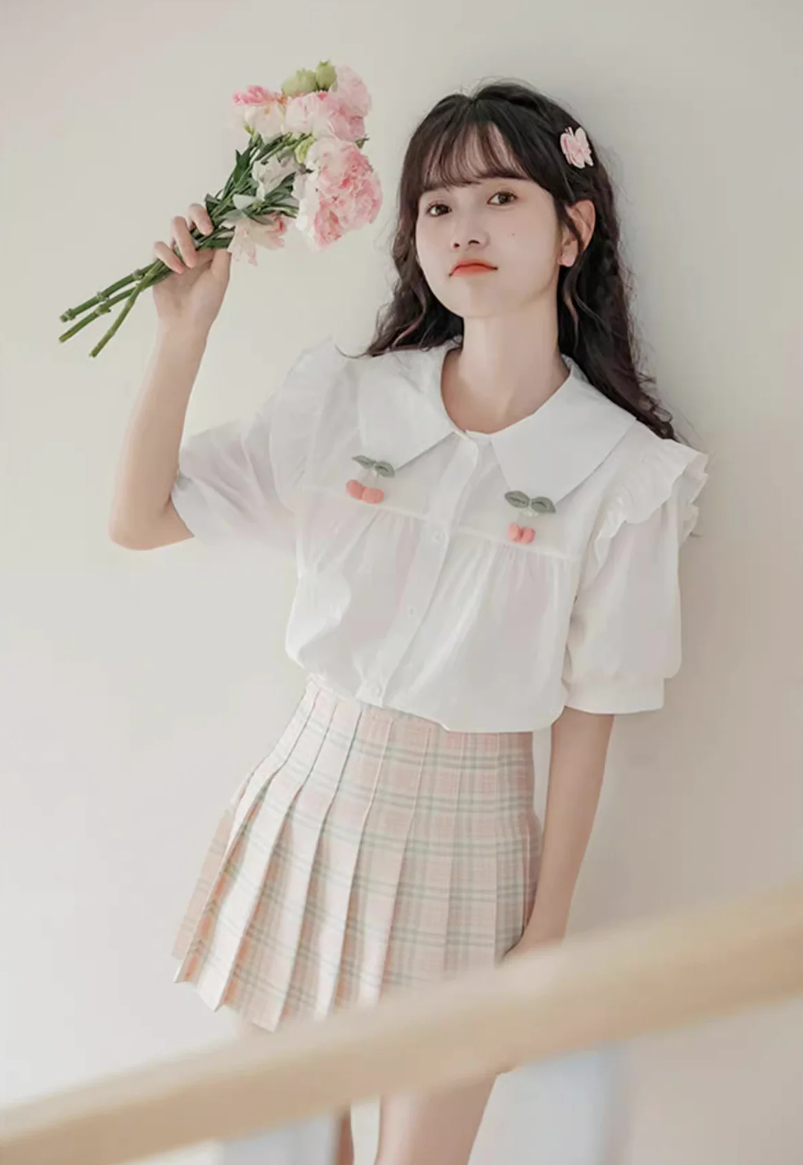 Cherry Tips Blouse (White)