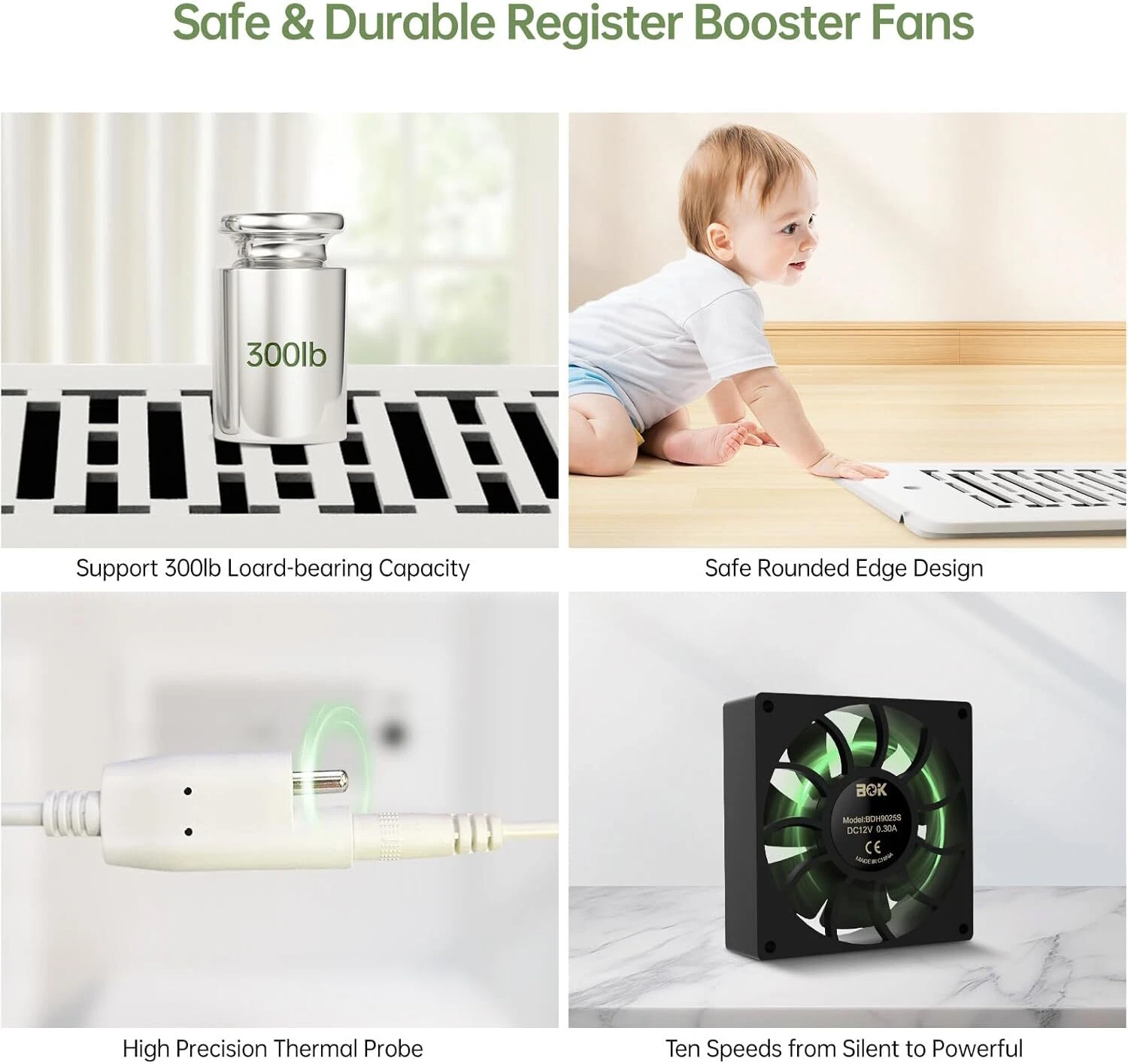 Quiet Register Booster Fan 4 x 10 w/Remote & Thermostat Control - White - NIB