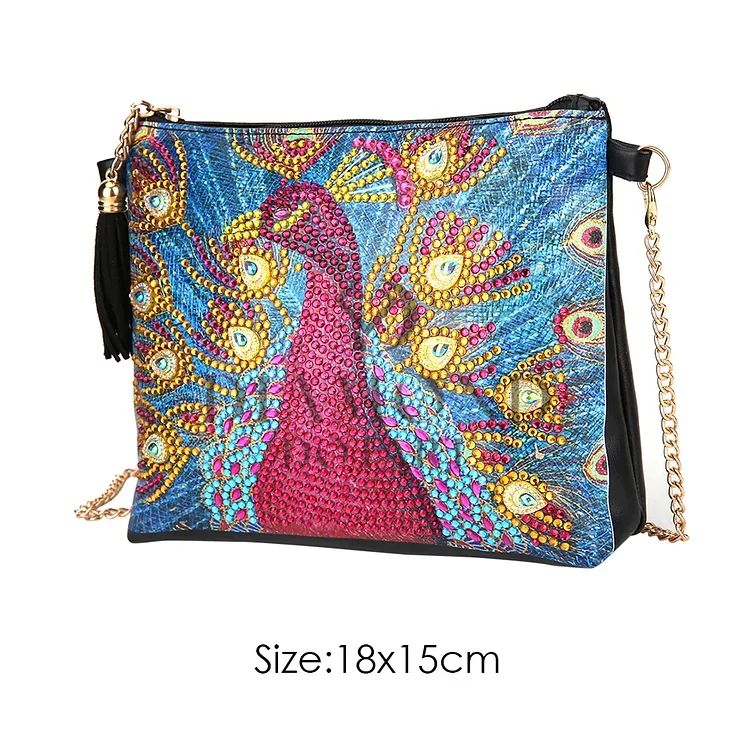 DIY Diamond Painting Leather Bag - Peacock opens the screen