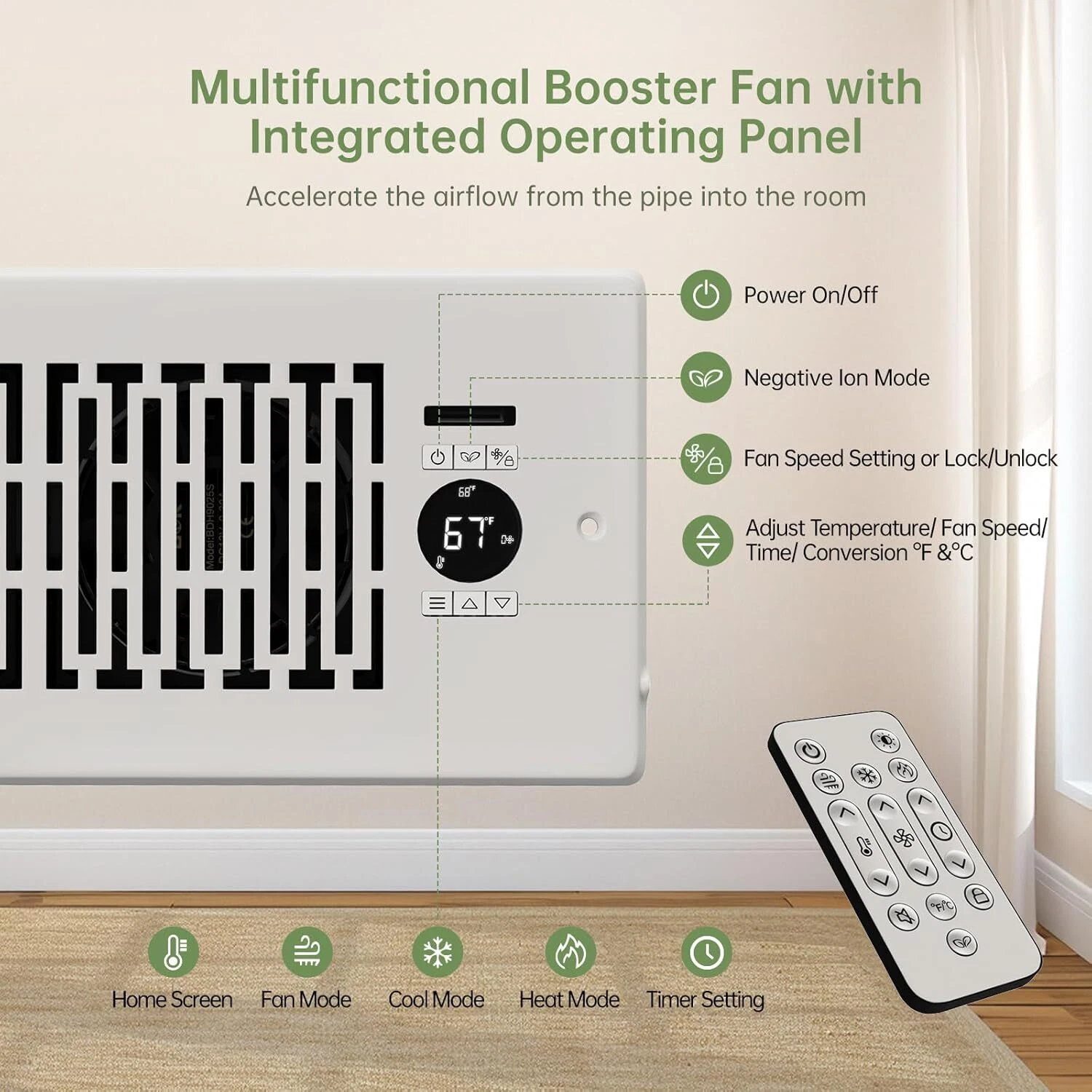 Quiet Register Booster Fan 4 x 10 w/Remote & Thermostat Control - White - NIB