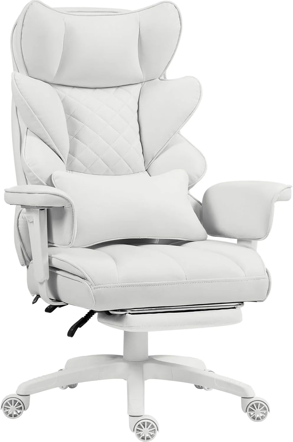 Big and Tall Office Chair with Pocket Spring Cushion,High Back Computer Gaming Chairs with Adjustable Armrests and Lumbar Support,Executive Desk Chairs with Footrest(PU Leather,White)