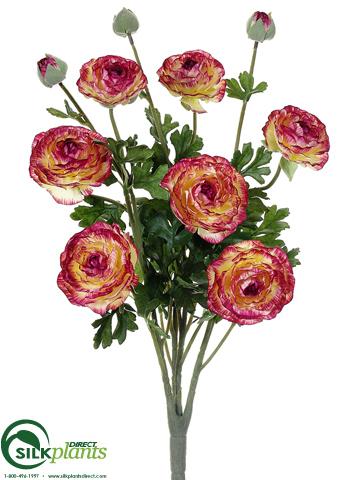 Silk Plants Direct Ranunculus Bush - Burgundy Two Tone - Pack of 6