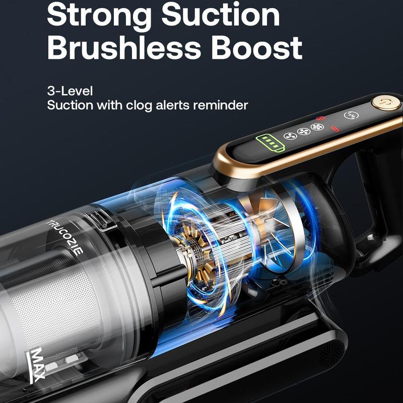 Trucozie Cordless Vacuum Cleaner, 45Kpa 50 Mins Runtime Self-Standing Stick Vacuum Cleaners for Home, Powerful Suction, Lightweight, LED Touch Screen 8 in 1 Vacuum for Pet Hair, Carpet, Hardwood Floor