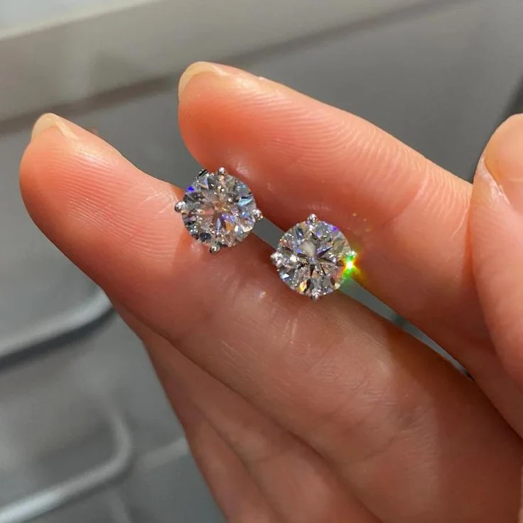 Moissanite Diamond  Four-Prong Stud Earrings