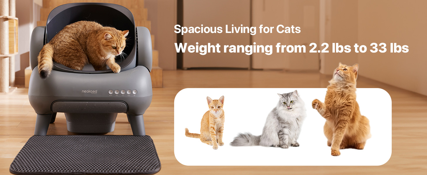 It accommodates felines of all breeds, ranging from 2.2 lbs to 33 lbs