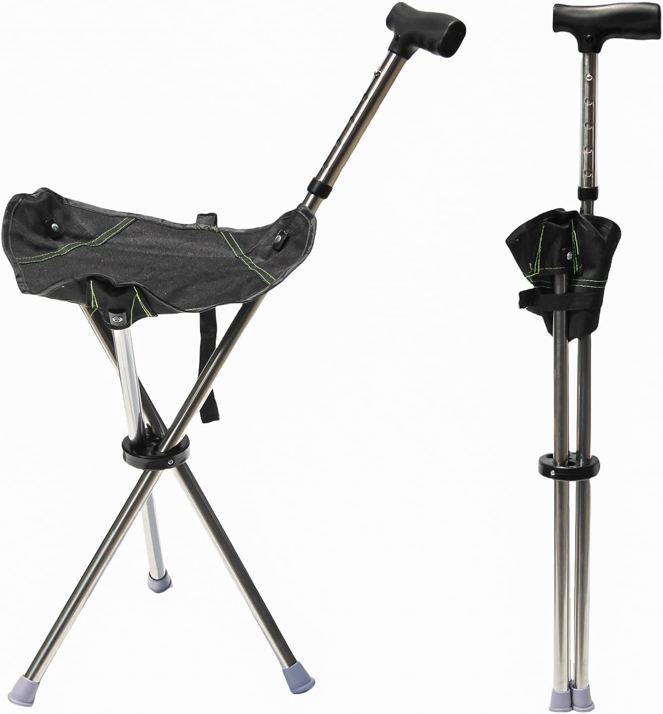 Cane with Seat, Walking Stick with Seats, Cane Chair Capacity 330lbs, Adjustable Height Folding Lightweight Portable Stool for Adults Seniors Hiking Camping