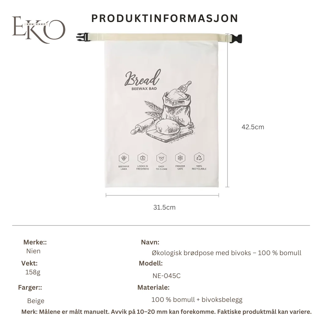 Økologisk bivoks brødpose – 100 % bomull