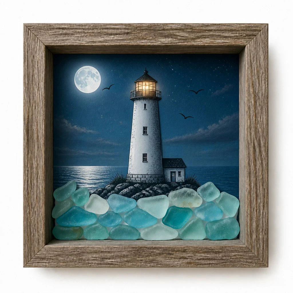 🎁Last Day 50% OFF -🔥💝Coastal Lighthouse Sea Glass Shadow Box Night Light