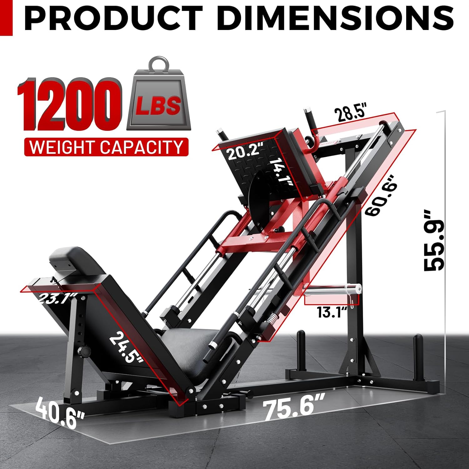 Leg Press Hack Squat Machine, Professional Adjustable Leg Press Machine for Home Gym with Linear Bearing, Specialty Hack Squat Machine for Full Lower Body Workout with Weight Storage Posts, Red