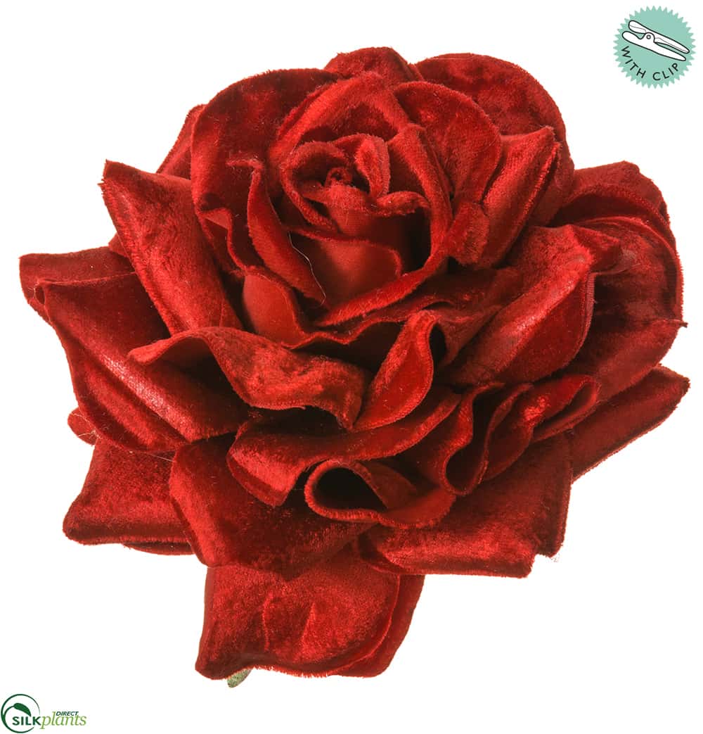 Silk Plants Direct Velvet Rose With Clip - Vanilla Gold - Pack of 12