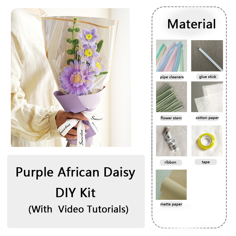 DIY Pipe Cleaners Kit - Purple African Daisy Bouquet