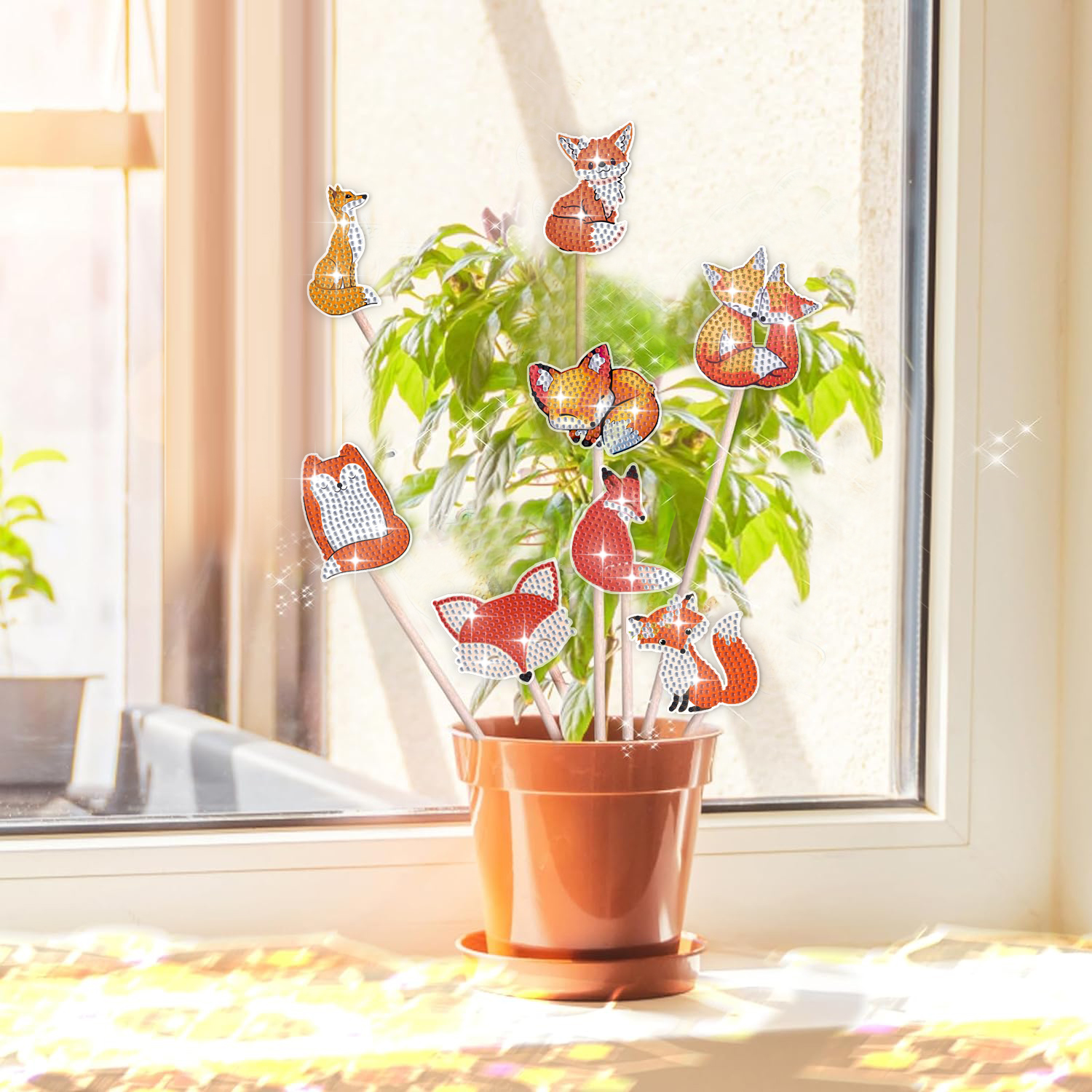 DIY Diamond Painting Desktop Decoration Ikebana - Foxes