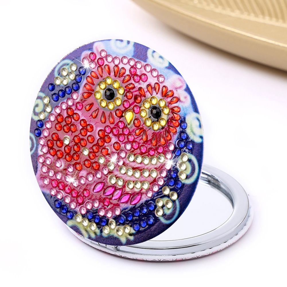 DIY Diamond Painting Compact Mirror - Owl