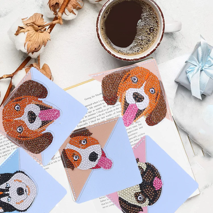 DIY Diamond Painting  Corner Bookmark - 4 Pcs Dogs