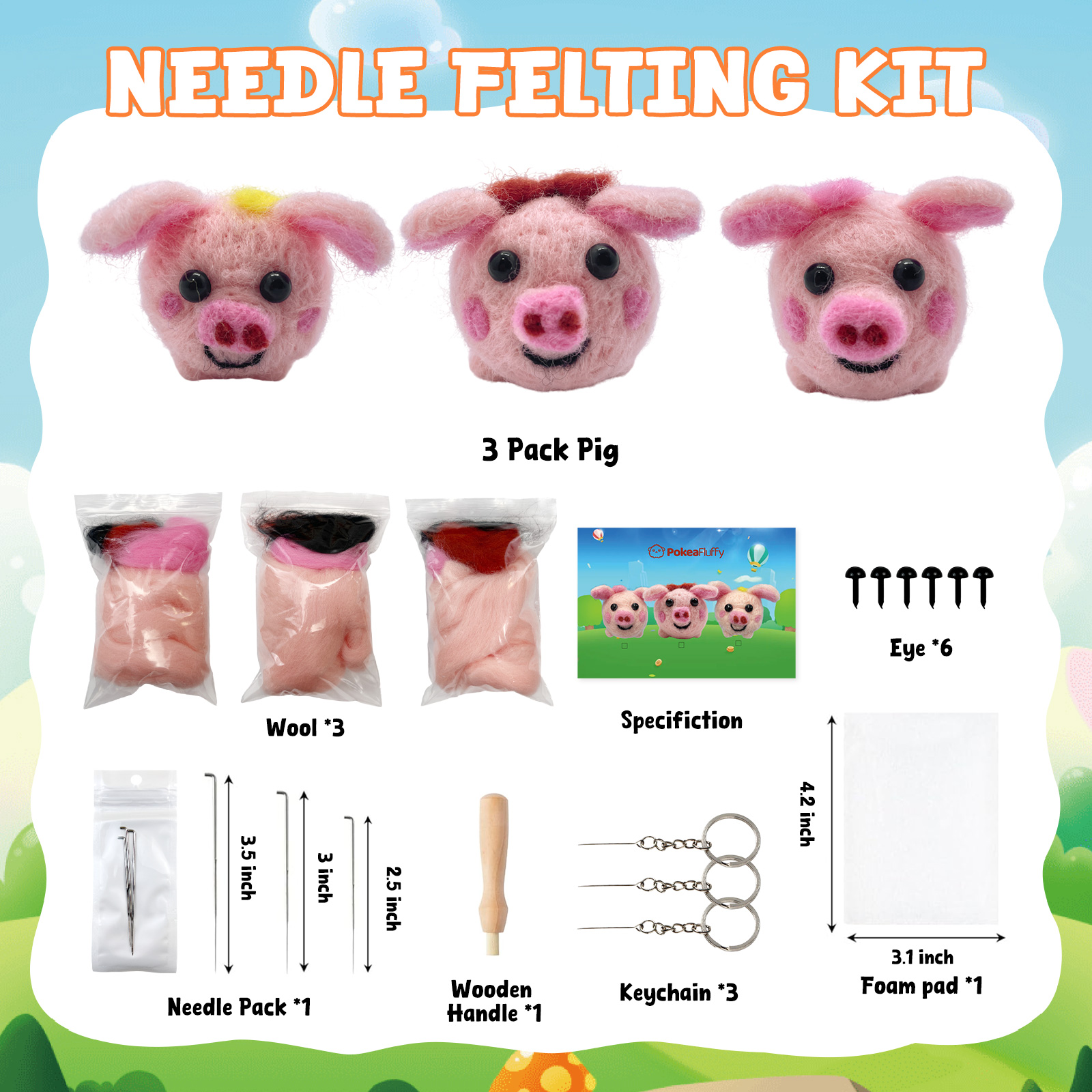 Puffball Felt Animals Needle Felting Kit