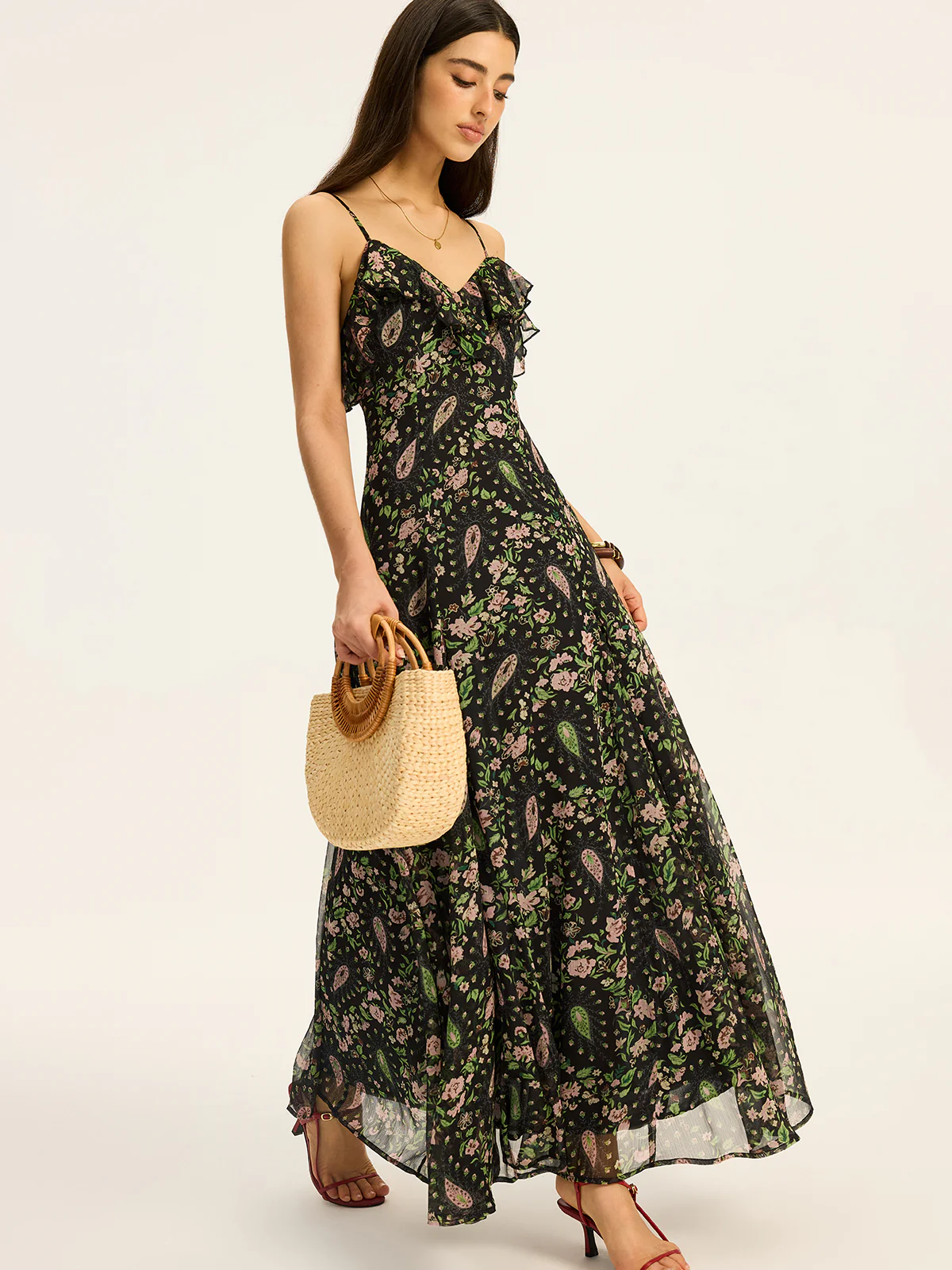 Floral Printed Chiffon Maxi Dress