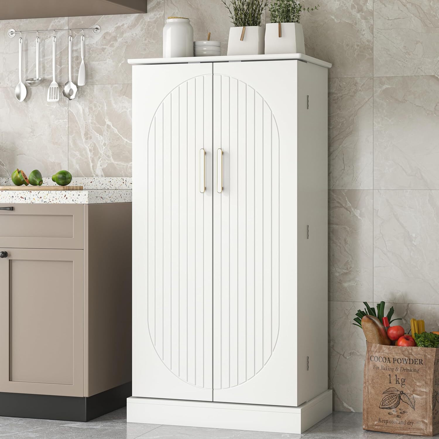 🔥HOT SALE🔥 47” Kitchen Pantry Cabinet with LED