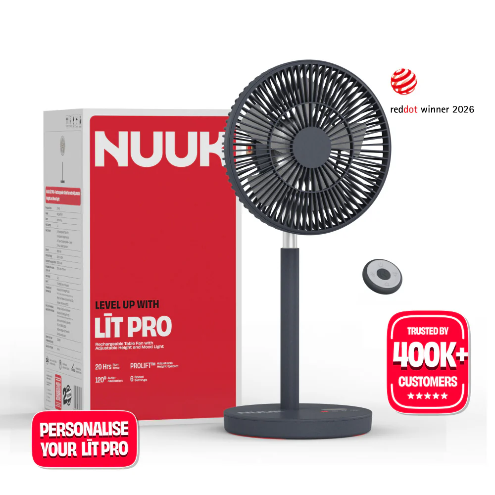 Rechargeable Table Fan with ProLift™ Adjustable Stem and Mood Light | LĪT PRO