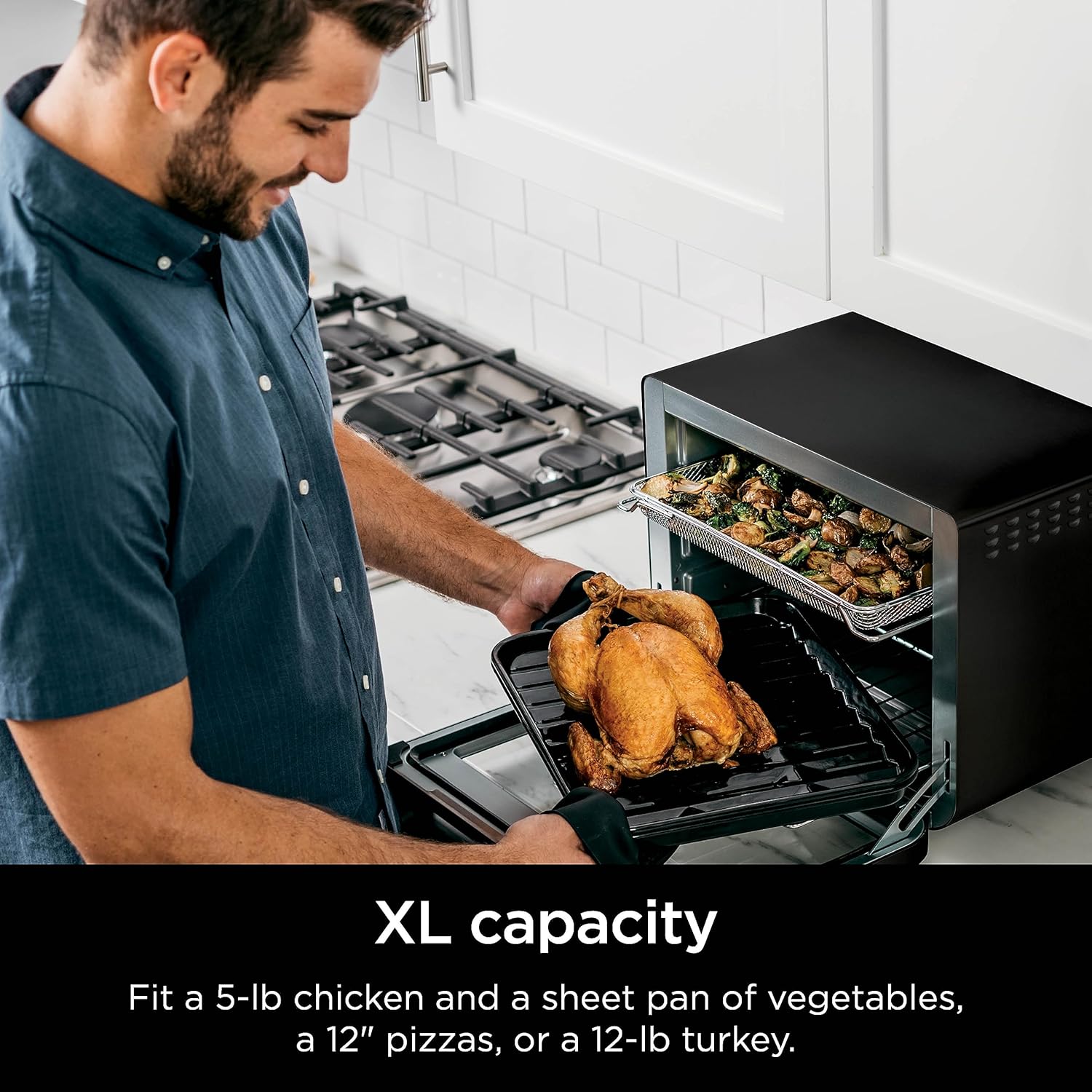 10-in-1 Smart XL Air Fry Oven, Bake, Broil, Toast, Roast, Digital Toaster, Thermometer, True Surround Convection up to 450°F, includes 6 trays & Recipe Guide
