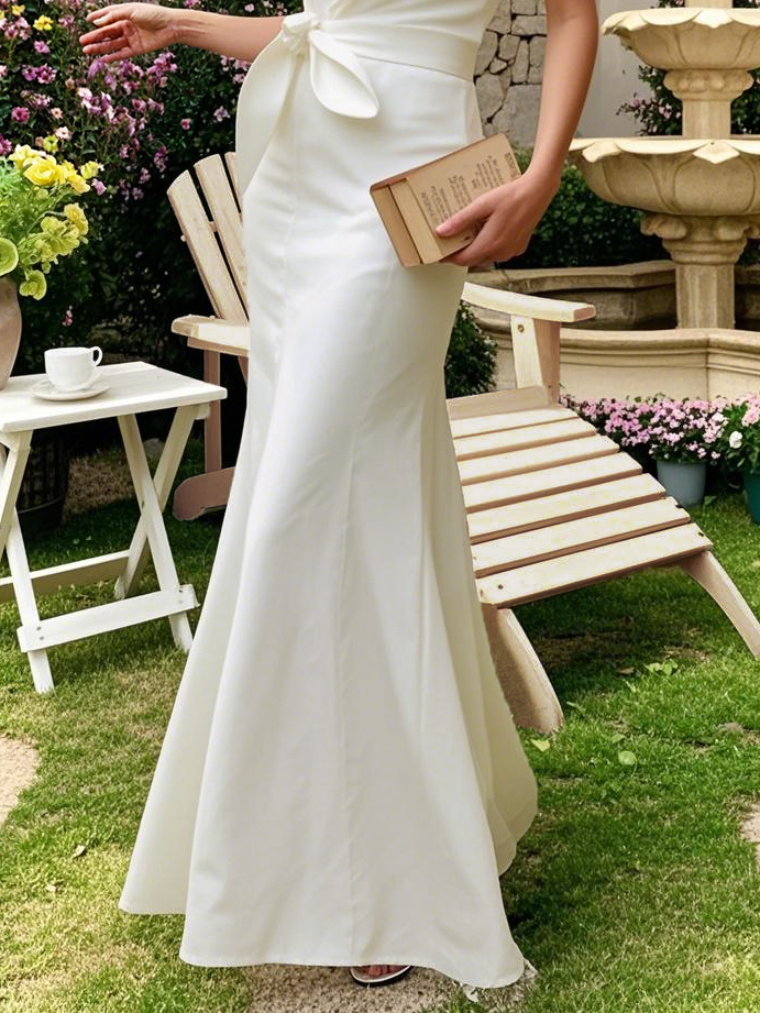 Cotton Maxi Dress, Cap Sleeve, Lapel Collar, Plain, Vintage, White
