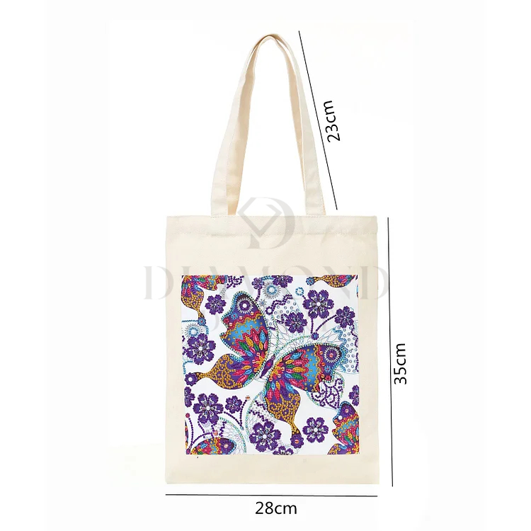 DIY Diamond Painting Canvas Tote Bag - Butterfly and flowers