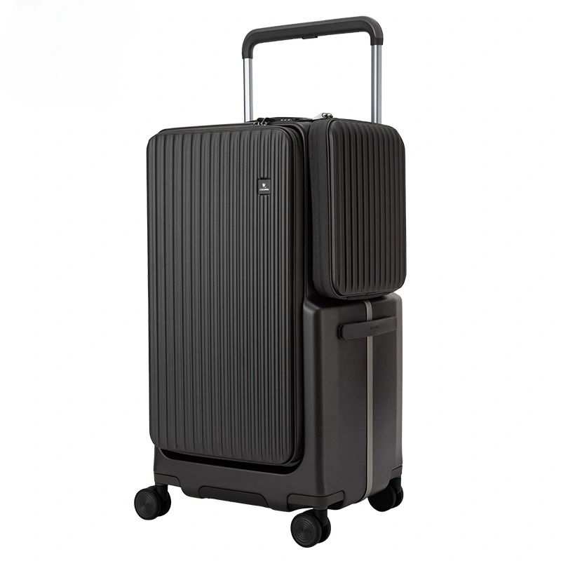 Front opening aluminum frame zipper luggage trolley case