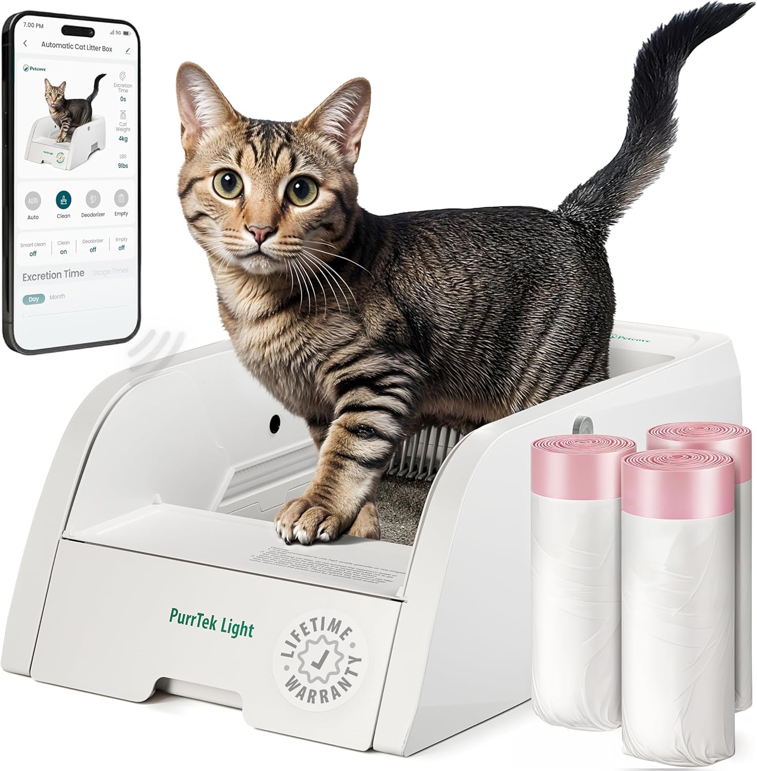 Self Cleaning Litter Box with Auto Safety Sensors for Multiple Cats - Automatic Cat Litter Box Self-Cleaning - Covered Ultra Odor Removal - Smart APP Control - Compatible On All WiFi - Electric Robot