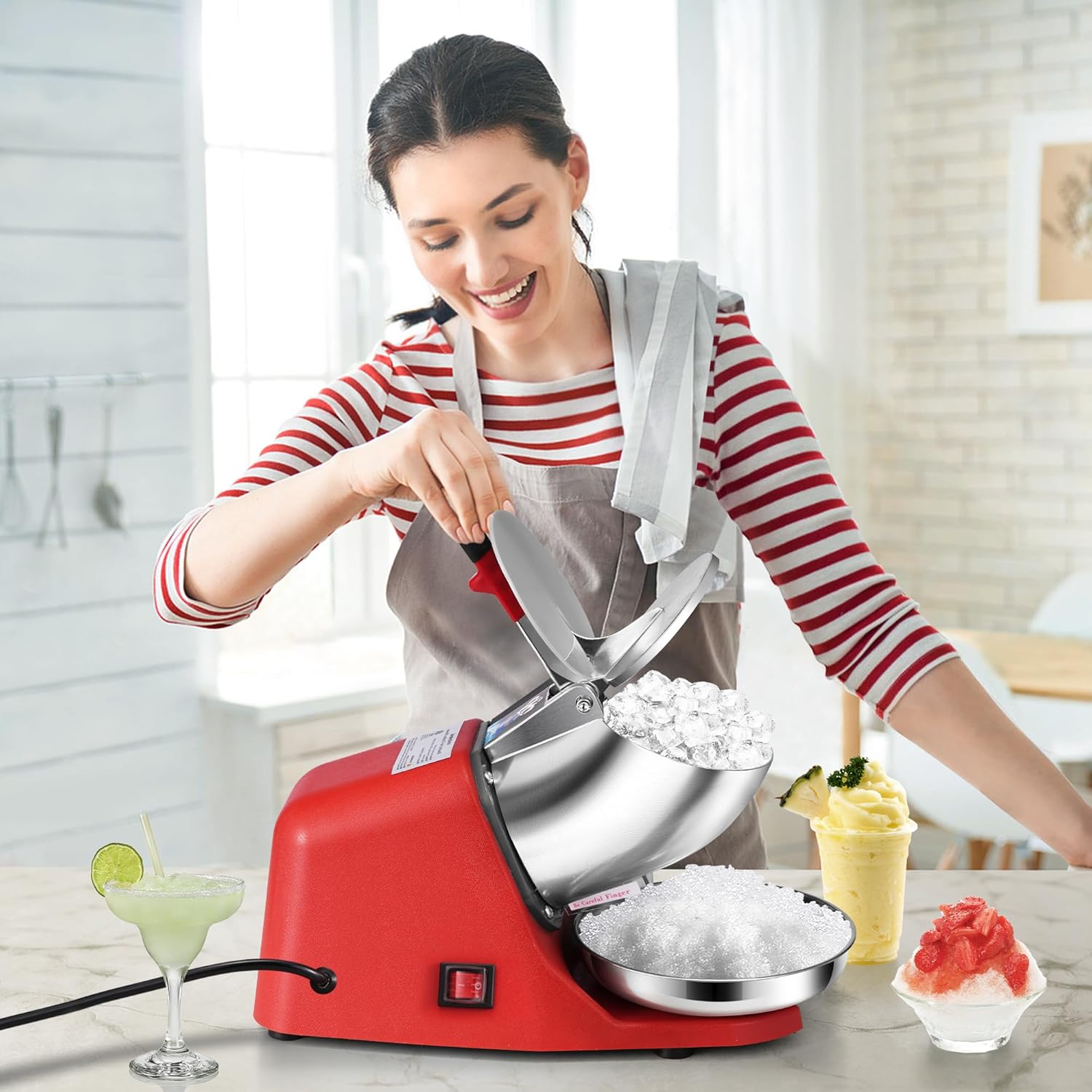 Electric Ice Shaver Snow Cone Maker Machine Silver 143lbs/hr with Ice Pick for Home and Commercial Use