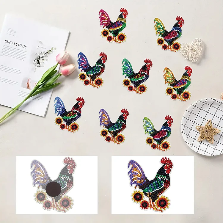 DIY Diamond Painting Fridge Stickers - Roosters