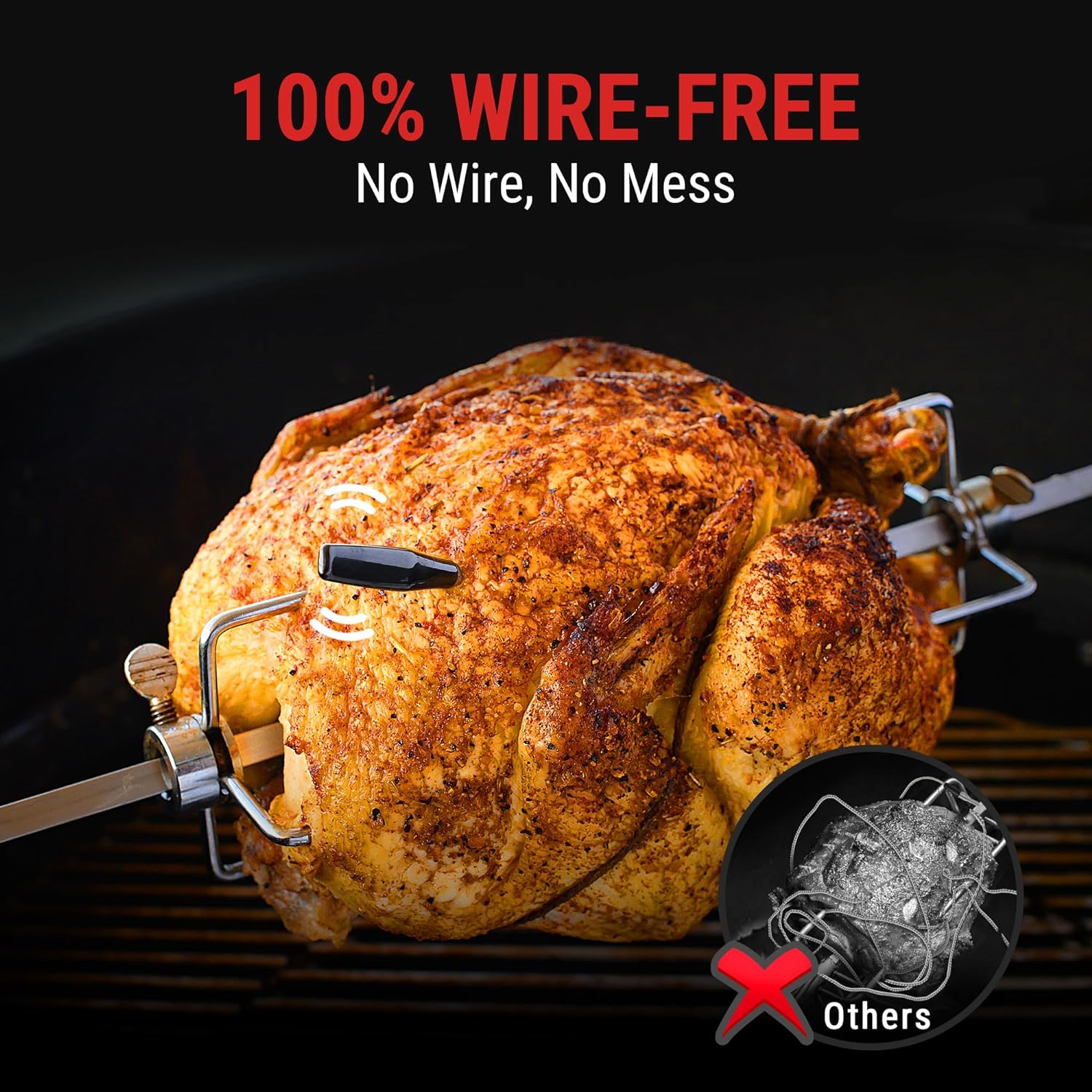 600FT Wireless Meat Thermometer with Upgraded Ultra-Thin Probe, Bluetooth Meat Thermometer Wireless for Outside Grill, Smoker Thermometer for BBQ Oven Rotisserie Sous Vide