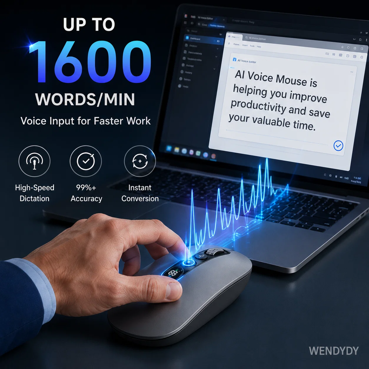 🖱️  AI Smart Voice Wireless Mouse – 1600 Words/Min, Translation Hub, Ergonomic ✨