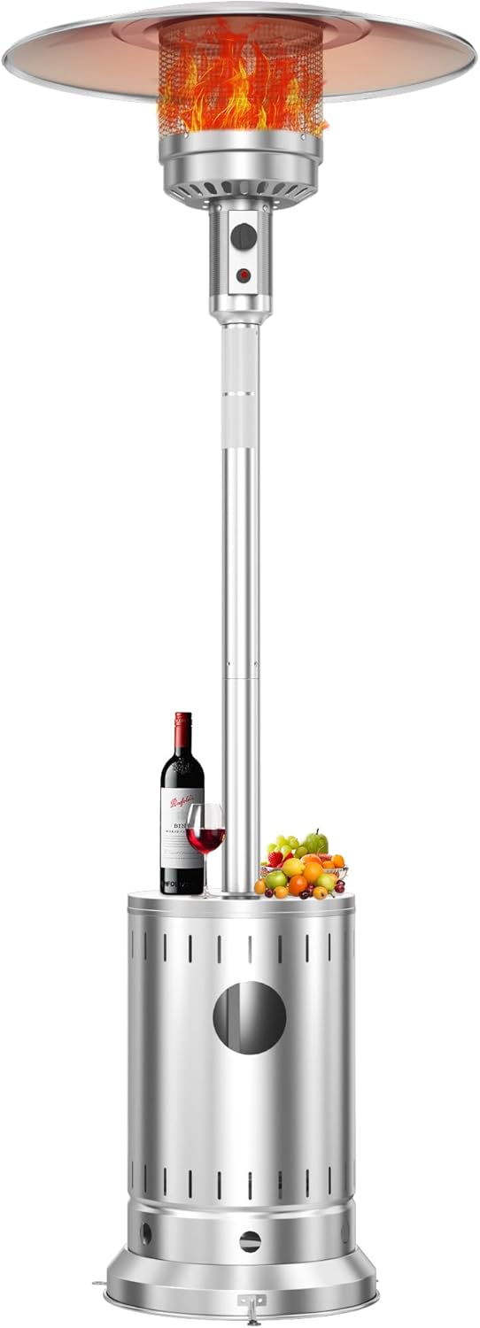 50,000 BTU Patio Heater - Propane Patio Heater with Double-Layer Stainless Steel Burner, Space Heater, Outdoor Heaters with Wheels Used for Garden, Patio and Residential, Brown