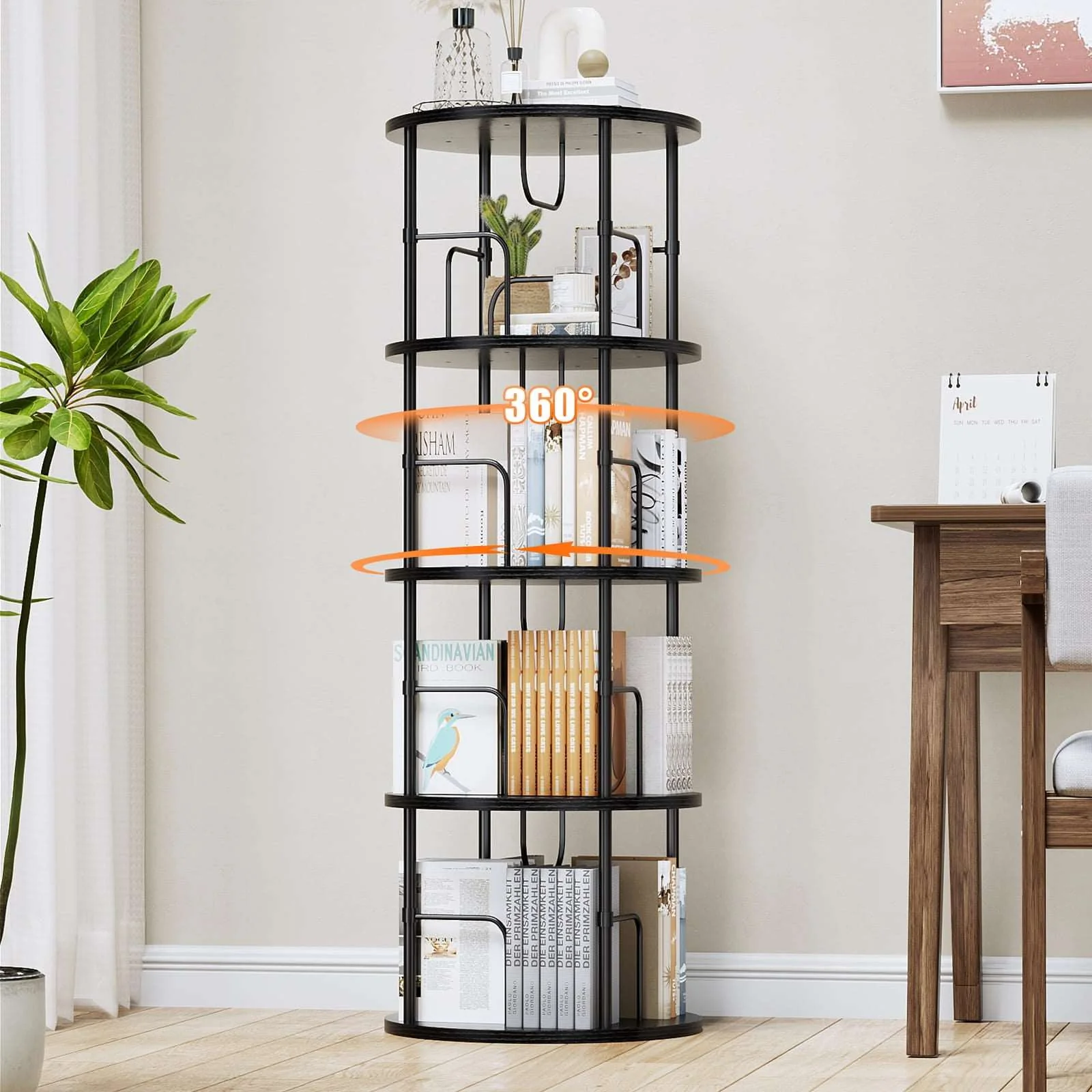 3-5 Tier Rotating Bookshelf With 360° Spinning Display