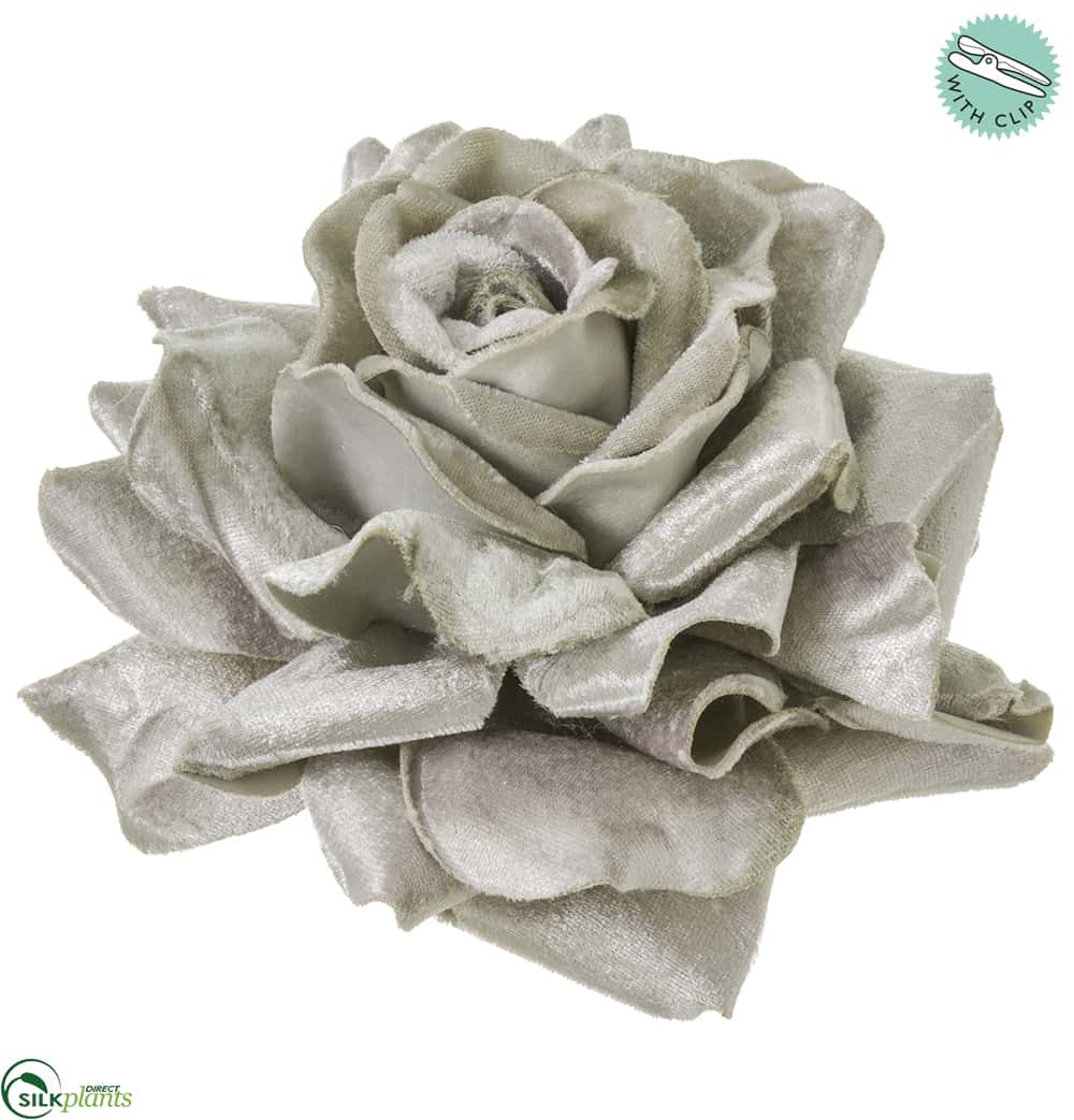 Silk Plants Direct Velvet Rose With Clip - Vanilla Gold - Pack of 12