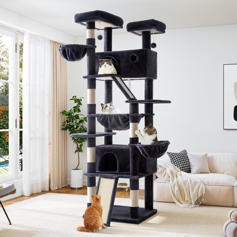 Allewie 82 Inches Tall Cat Tree/Multi-Level Large Cat Tree House and Towers for Large Cat/Cat Climbing Tree with Cat Condo and Hammock/Cat Tree Scratching Post/Wide Base