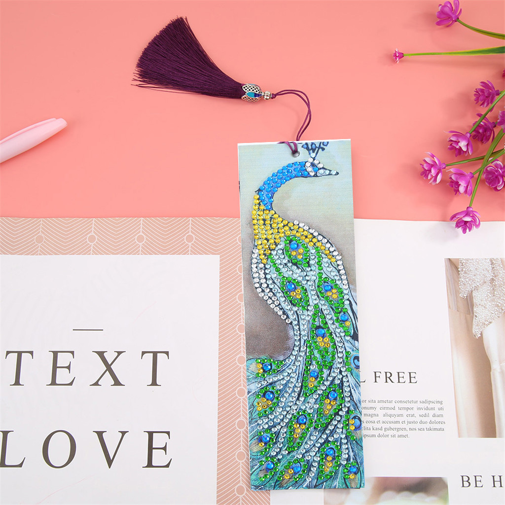 DIY Diamond Painting Bookmarks - Green Peacock