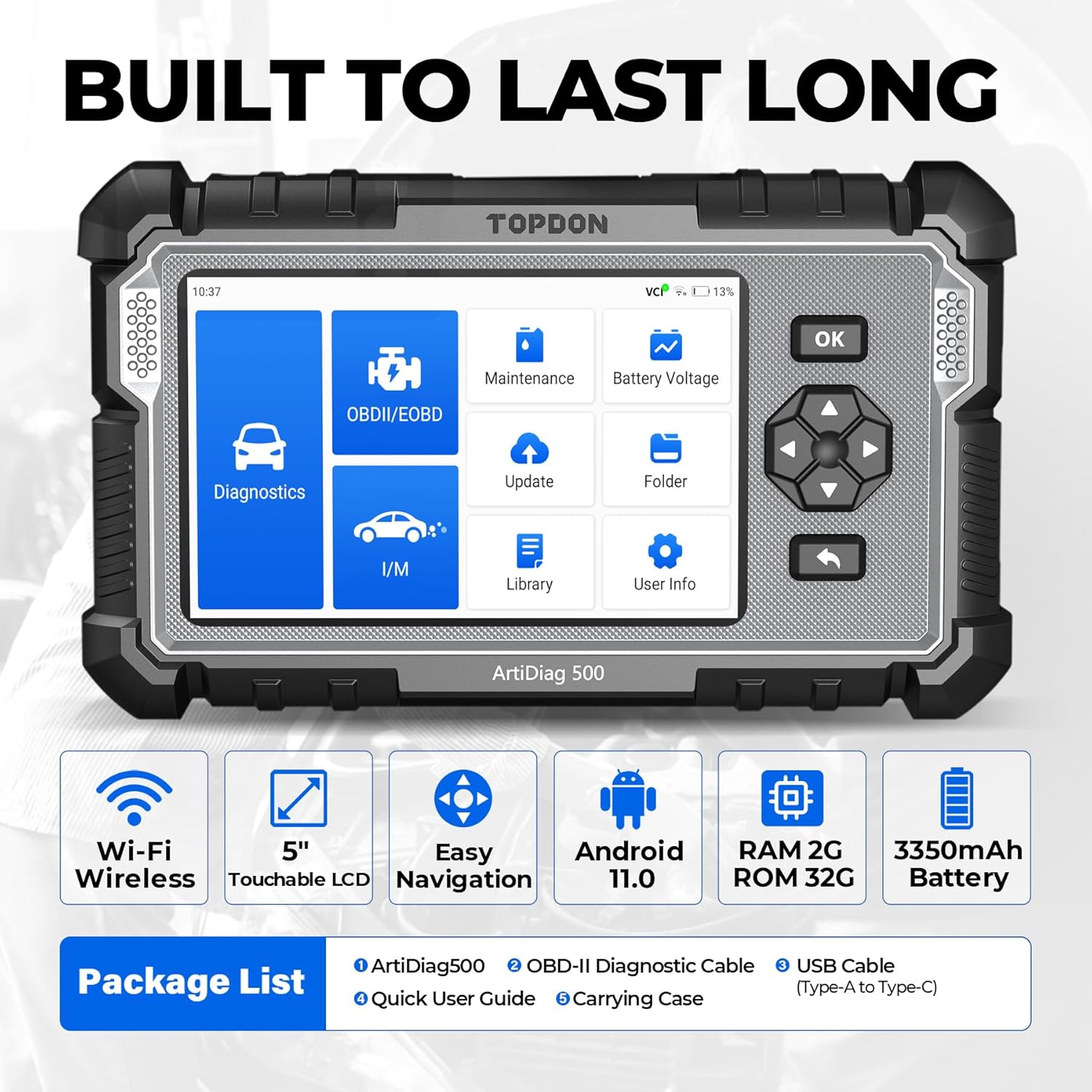 New OBD2 Scanner TOPDON AD500 Oil/SAS/Throttle/TPMS/BMS/EPB Reset Engine/ABS/SRS/Transmission, Diagnostic Scan Tool, FCA AutoAuth, CAN FD Protocol, Car Check Engine Code Reader, Lifetime Wi-Fi Free Update
