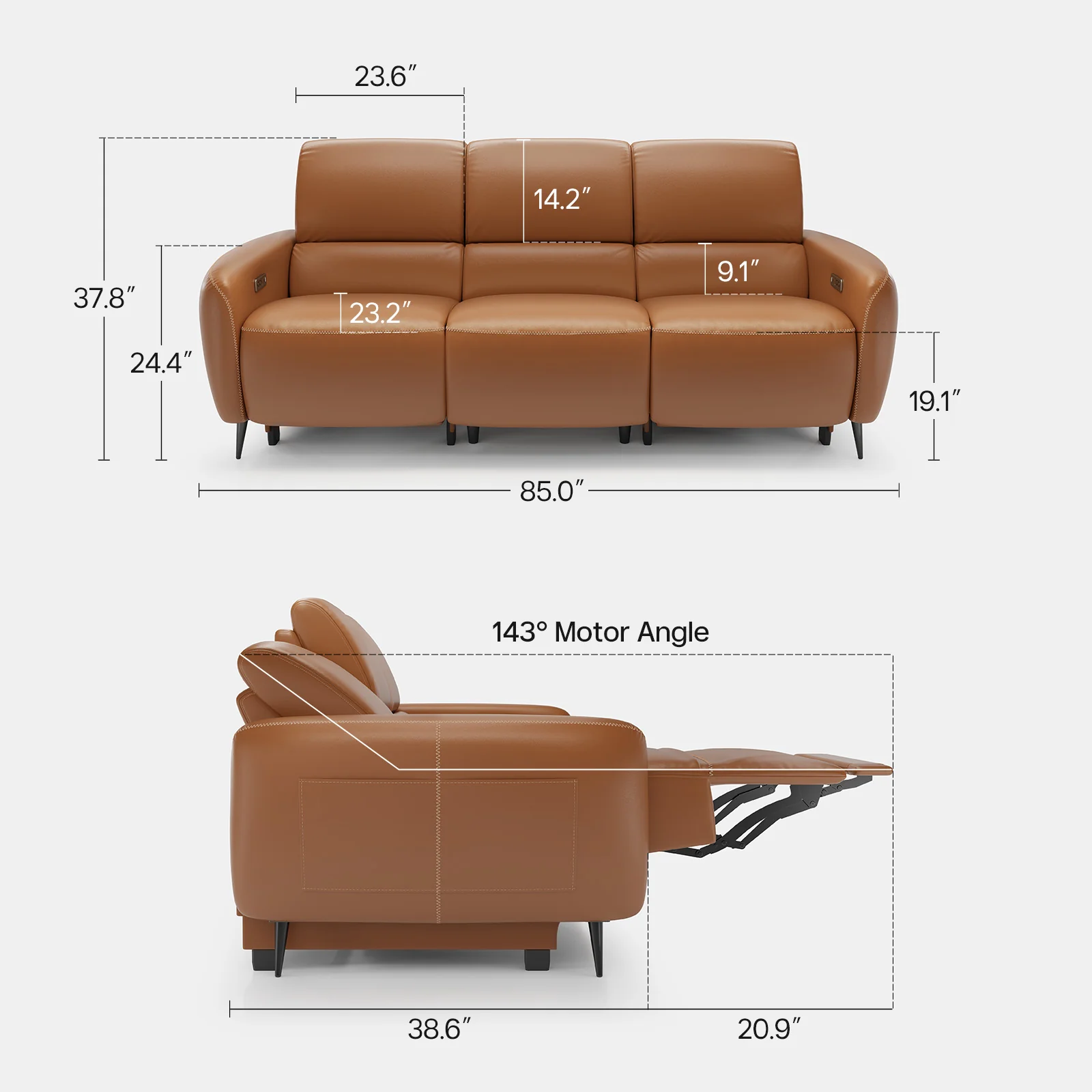 Modern Reclining Sofa with Storage