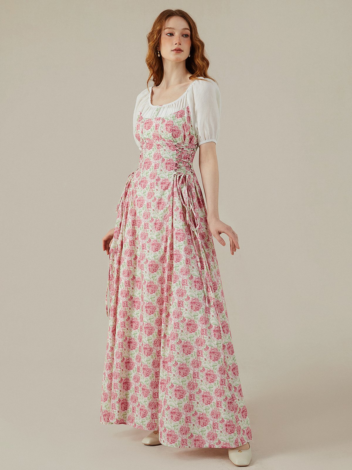 Maxi Dress,  Short Sleeves, Crew Neck,  Floral, Daily