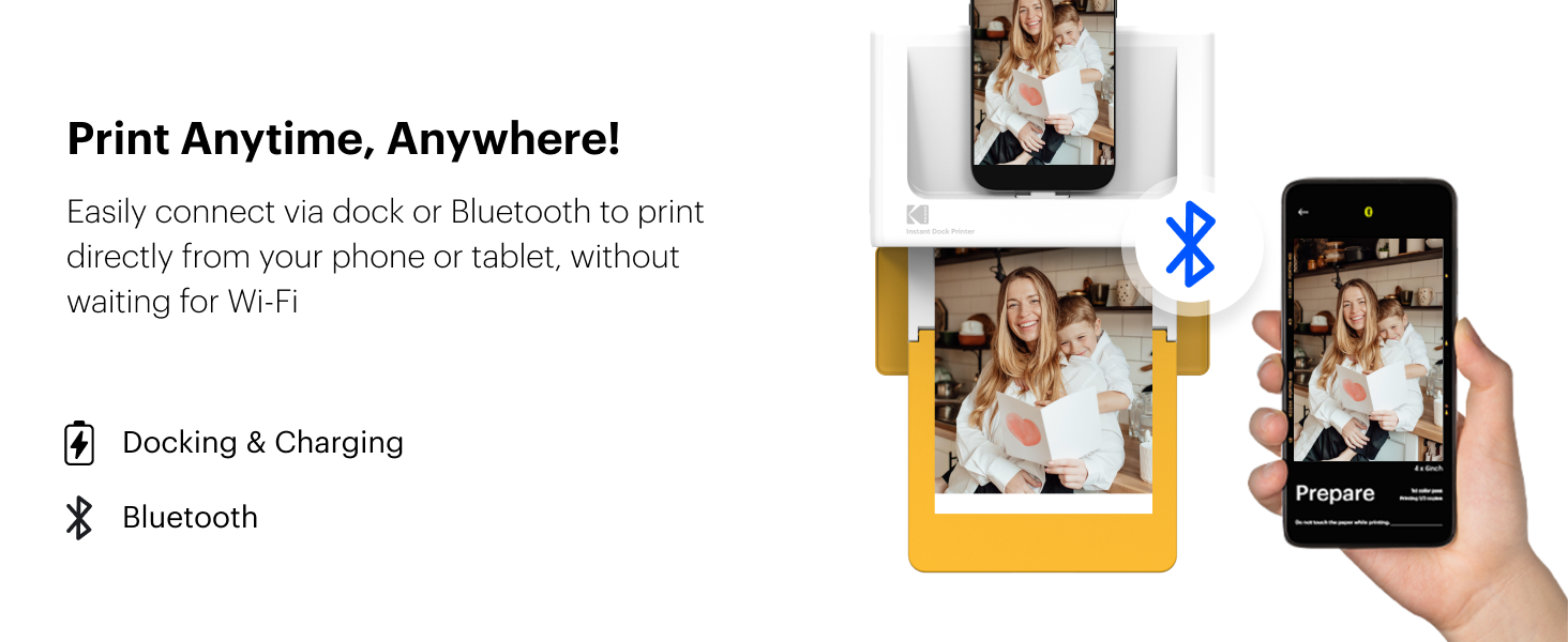 KODAK Dock Plus 4PASS Instant Photo Printer 4x6 Bundleck bluetooth for iphone android school home