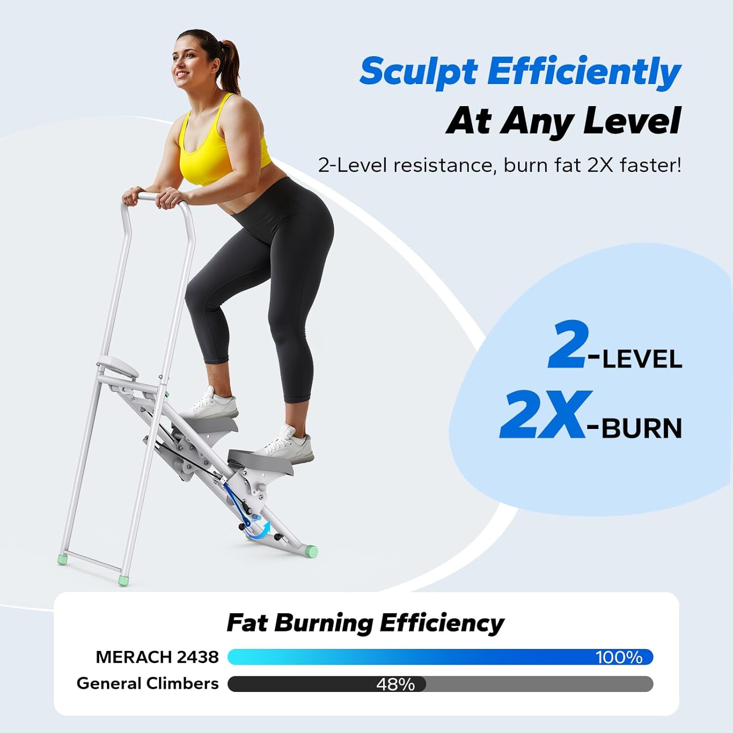 Stair Stepper for Home Gym Exercise, New Version Stairmaster for Full-Body Workout, Compact Folding Stair Climber with Extended Step Range, Adjustable Handlebar/Pedal