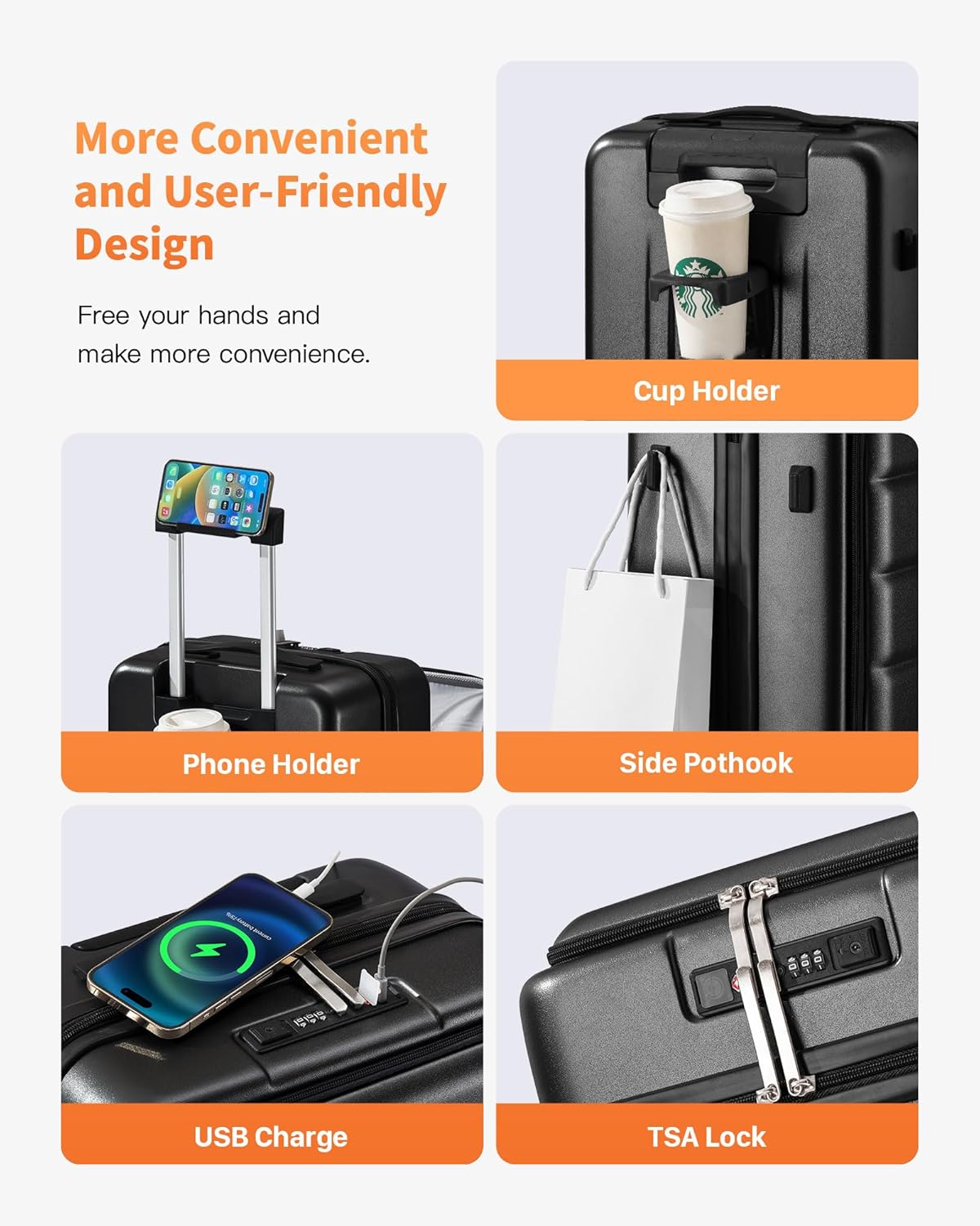 20 IN Carry On Luggage 22x14x9 Airline Approved - Front Pocket Hardside Travel Suitcase Unbreakable